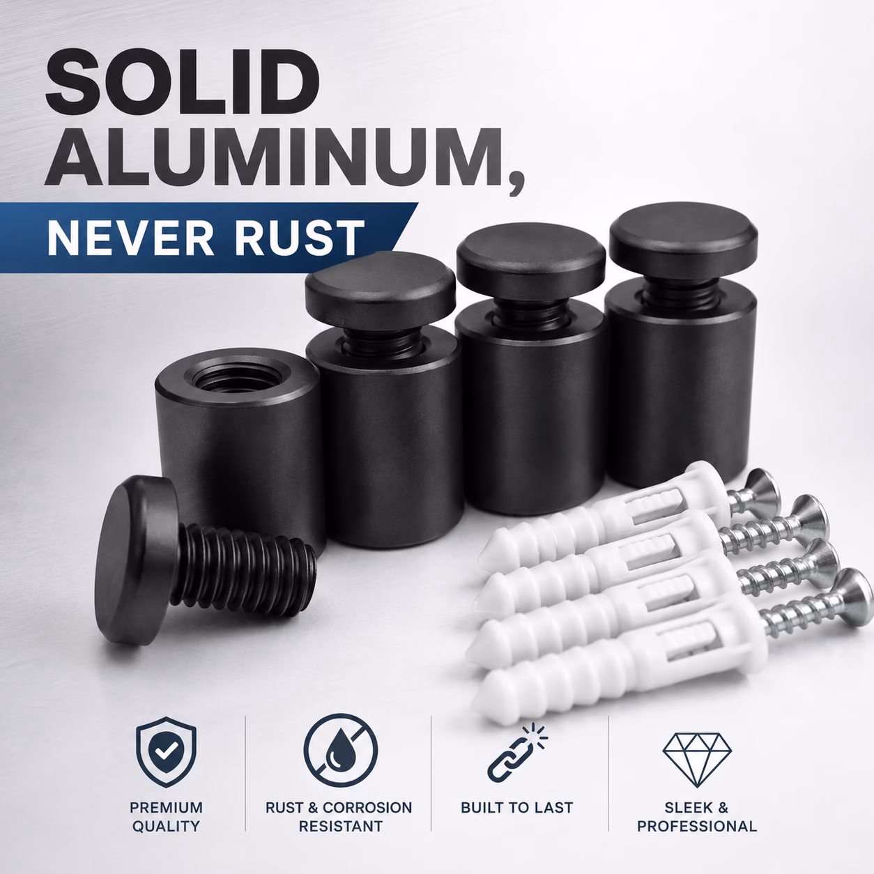 Aluminum Standoffs - Wall Mount Panel Through Fixings - Black Matt