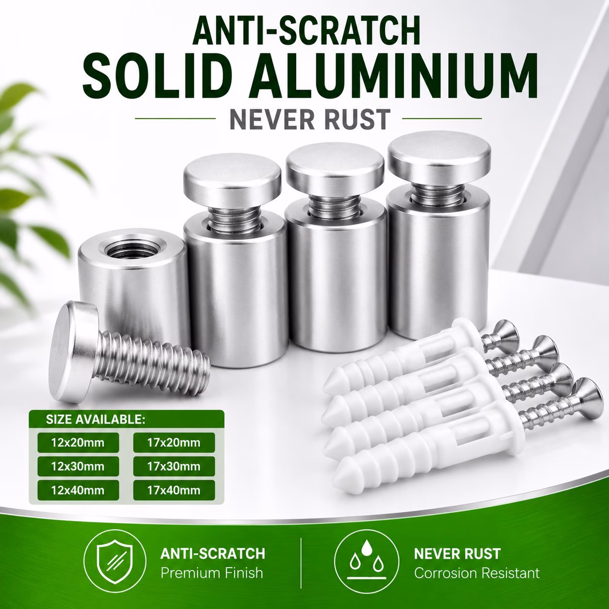 Aluminum Standoffs - Wall Mount Panel Through Fixings - Silver Shiny